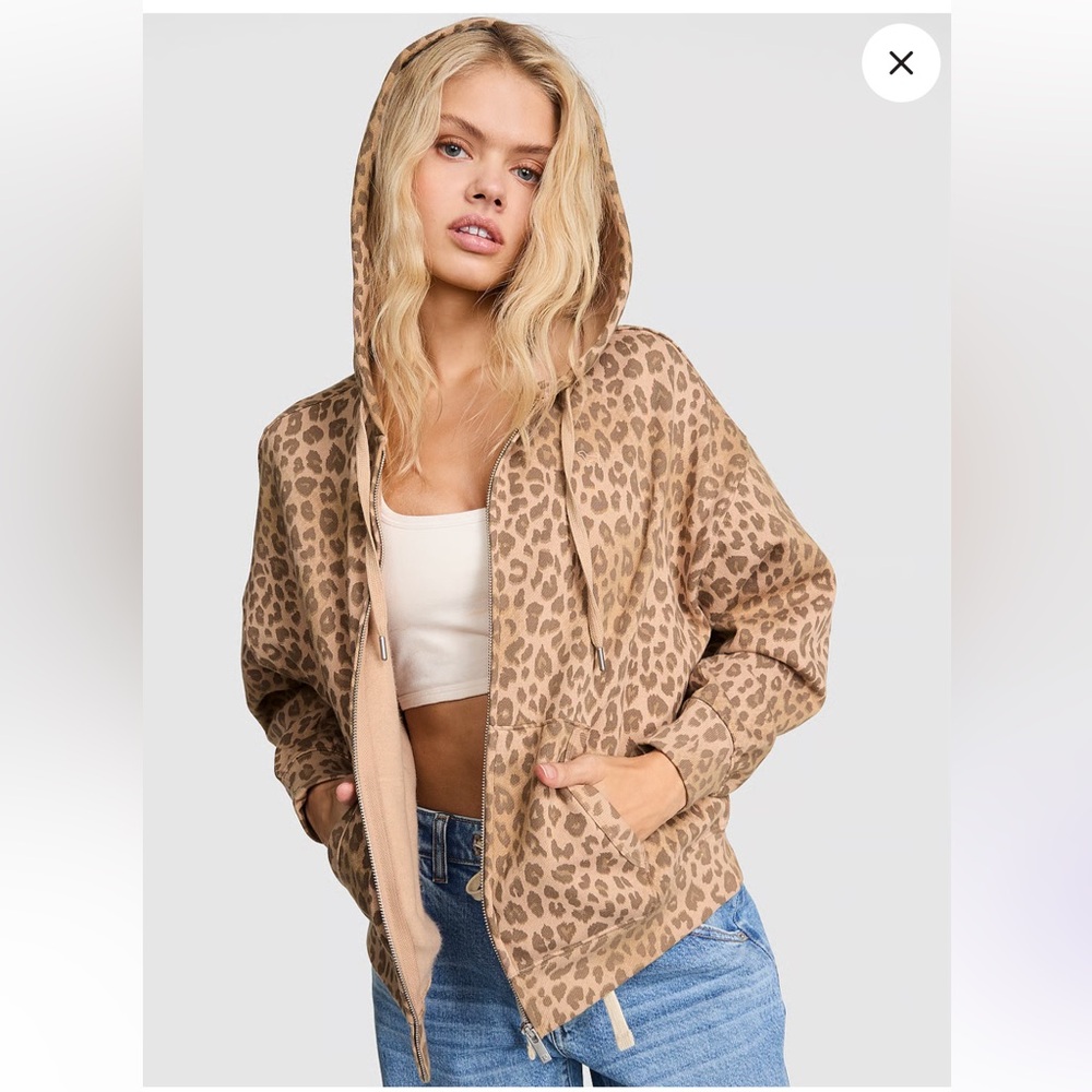 PINK Victoria’s Secret Ivy Fleece Campus Full-Zip Hoodie Leopard